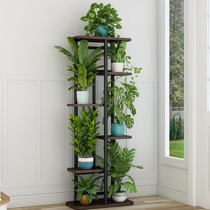 LINZINAR Plant Stand 6 Tier 7 Potted Indoor Plant Shelf Multiple Stands for Garden Corner Balcony Living Room-VerdiqueGarden