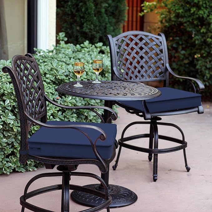 LVTXIII Patio Chair Cushions 19"x19"x3", Water-Repellent Outdoor Seat Cushions for Patio Furniture, Square Chair Pads with Ties for Home Garden Decoration, Set of 2, Navy Blue-VerdiqueGarden