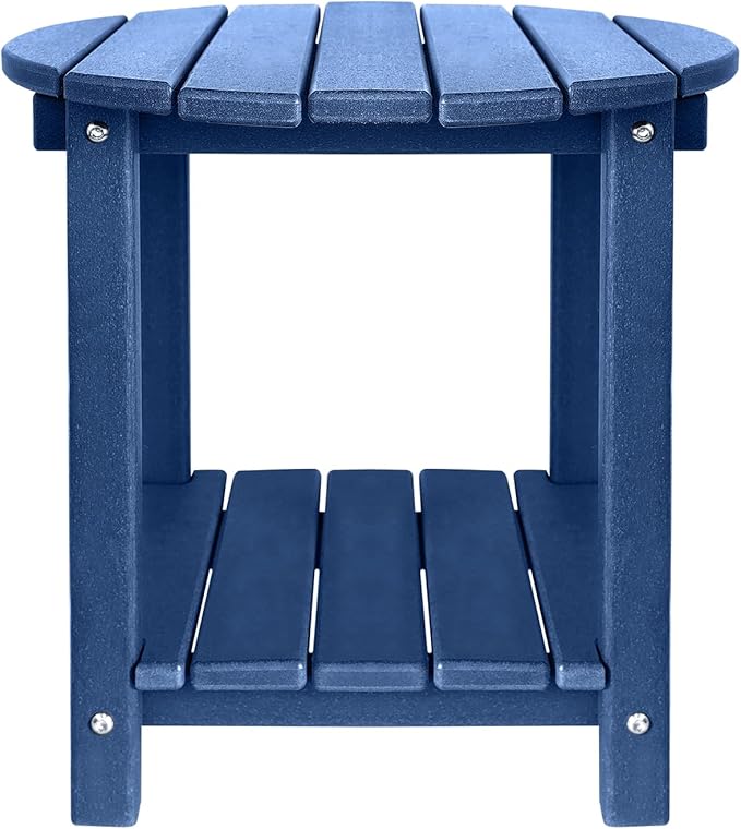 Adirondack Round Outdoor Side Table 2-Tier Storage Patio Side Table, HDPE End Tables for Backyard Pool Porch Garden Lawn (Blue)-VerdiqueGarden