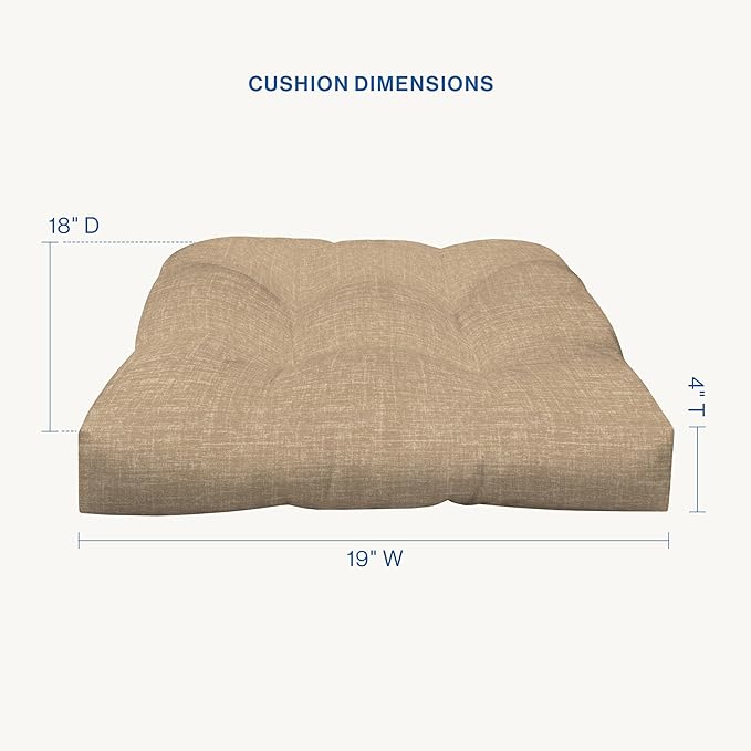 Honeycomb Outdoor Essentials Set of 2 Tufted Seat Pads, 19 x 18, Hampton Texture Neutral Dining Chair Cushions for Patio Furniture-VerdiqueGarden