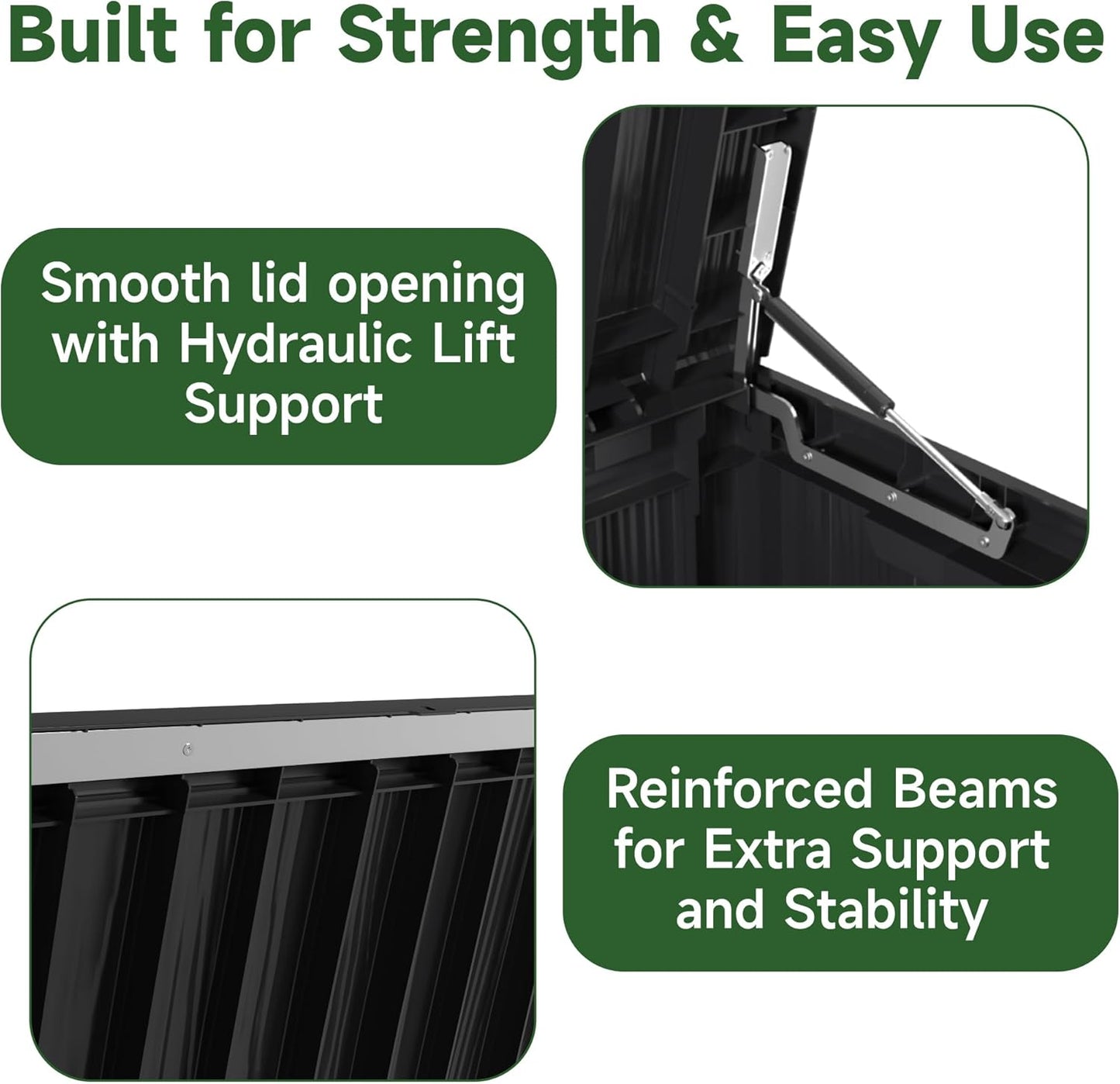 80 Gallon Outdoor Storage Box Waterproof, UV Resistant Resin Deck Box with Hydraulic Rod, Reinforced Stability for Patio, Garden, Striped Black-VerdiqueGarden