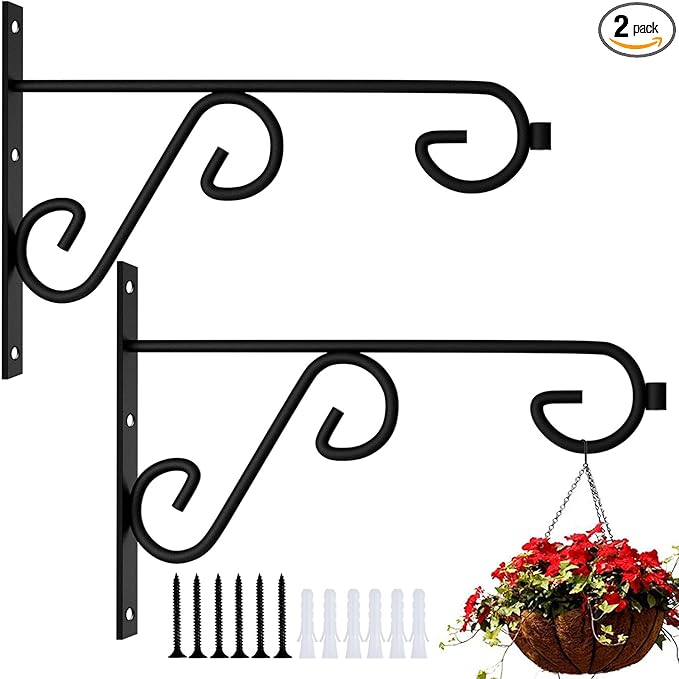 Hanging Basket Hooks 2Pcs Plant Hook,Hanging Plant Hanger Outdoor 9in Metal Plant Bracket for Hanging Flower Baskets,Planters,Lanterns,Wind Chimes-VerdiqueGarden