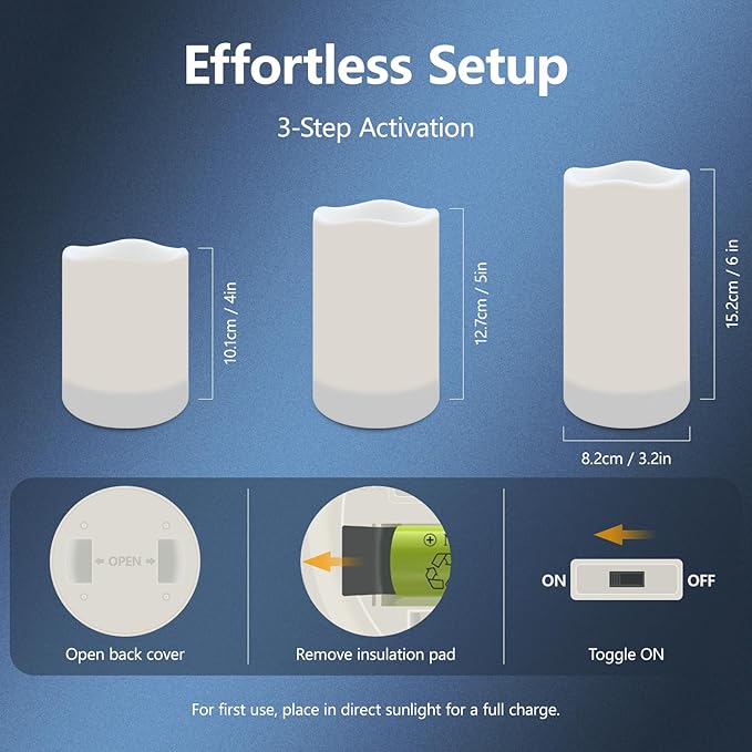 salipt Solar Powered Candles - 3.25" x 4"5" 6" Waterproof LED Flameless Pillar Candle Set,Dusk to Dawn, Rechargeable Solar Battery Included,Waterproof for Patio Decor,Set of 3-VerdiqueGarden