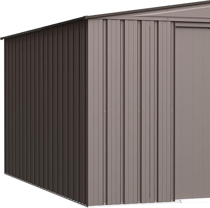 Cover It 6' x 4' Galvanized Steel Outdoor Storage Shed with Pent Roof and Lockable Sliding Doors, Weather-Resistant Steel Storage Shed for Backyards, Tan-VerdiqueGarden