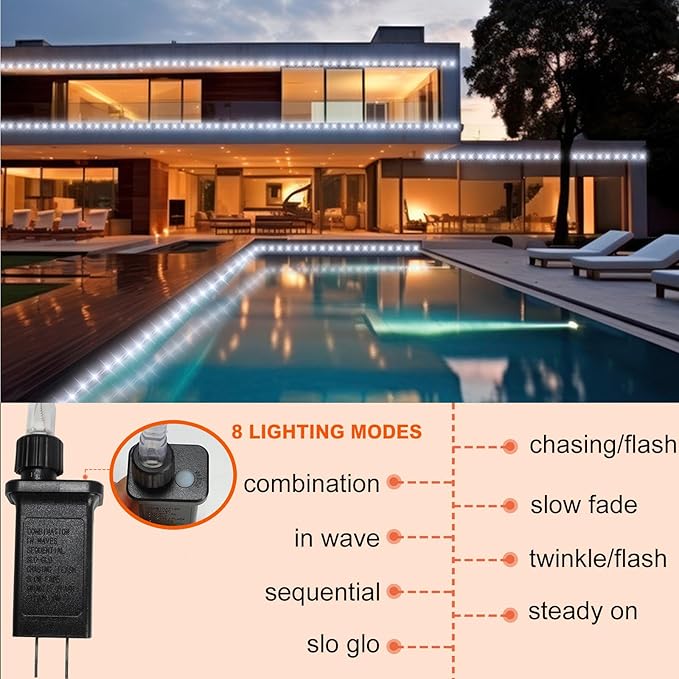 100FT Rope Lights Outdoor, Connectable Trampoline Lights 300LED String Lights Flexible Clear Tube Light Waterproof Rope Light 8 Modes for Camping Yard Pool Canopy Deck Home Outdoor Indoor Decor-VerdiqueGarden