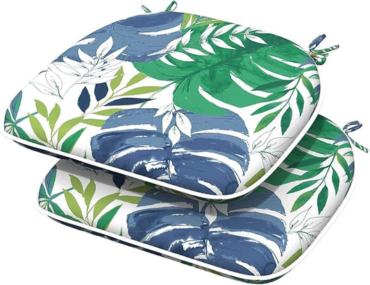 Indoor/Outdoor Chair Cushions 16x17 Inch, Patio Chair Cushions with Ties, All Weather Seat Cushions for Patio Furniture Home Garden Chair Use, Set of 2, Islamorada Blue Green-VerdiqueGarden