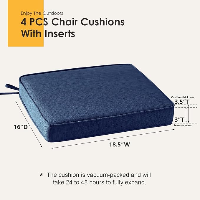 Outdoor Square Corner Seat Cushion, 18.5"x16"x3", Set of 4, Non Slip Seat Cushion Pads with Removable Cover for Patio Furniture, Garden Yard Lawn, Navy-VerdiqueGarden