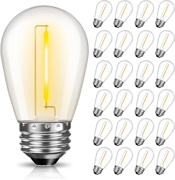 LED S14 Replacement Light Bulbs for Patio String Light, Shatterproof & Waterproof Hanging Light Bulbs for Outdoor String Lights, Dimmable, E26 Base, 24 Pack-VerdiqueGarden