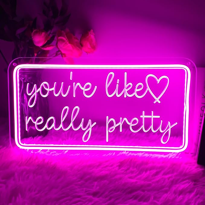 You're Like Really Pretty Neon Sign for Wall Decor, Dimmable LED Neon Lights for Bedroom, USB Powered Light Up Signs for Home Birthday Party Wedding Beauty Salon Decoration Pink LED Neon Signs-VerdiqueGarden
