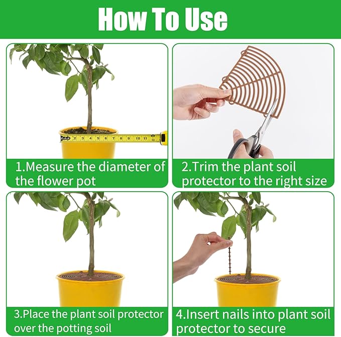 6 Pcs Plant Pot Grid Cover Protectors from Animals- Diameter 11.8" Cuttable Flower Pot Cover with 48 Stakes, Keep Cats Out of Potted Plants, Cat Digging Stopper Baby Safety Soil Cover for Indoor-VerdiqueGarden