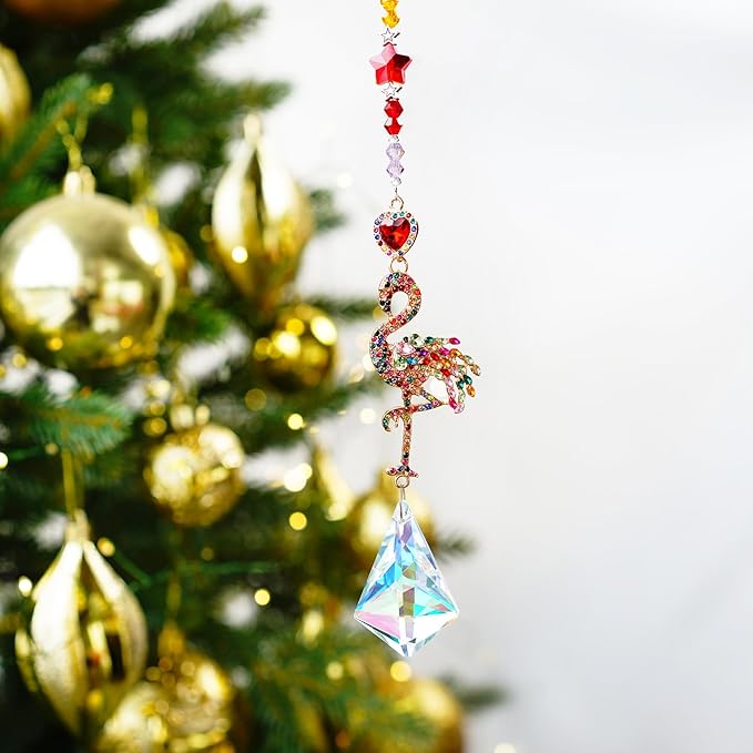 Flamingo Colorful Crystal Rhinestones Suncatcher Window Hang Pendant, Hanging Crystals for Windows,Christmas Tree,Wedding Decor-VerdiqueGarden