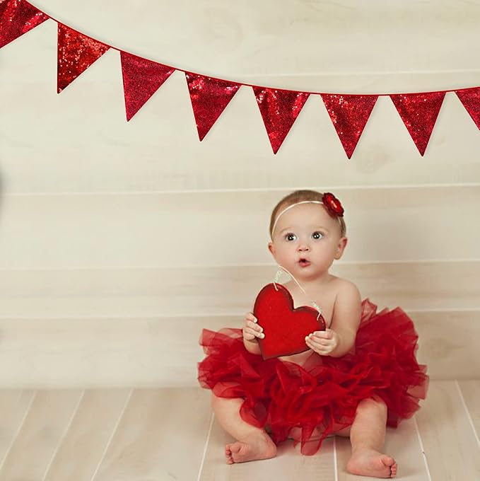 Red Party Decorations Double Sided Sequin Red Triangle Pennant Banner Flag Bunting Garland for Birthday Graduations Anniversary Wedding Engagement Bachelorette Valentines Bridal Shower Hen Party Decor-VerdiqueGarden