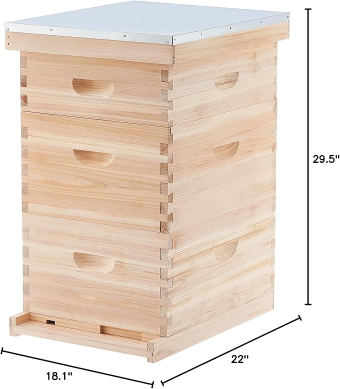 CREWORKS Bee Hive Boxes Starter Kit, 3 Layer Bee House with 10 Medium and 20 Deep Frames & Foundations, Langstroth Beehive for Bee Keeping, Beekeeping Supplies with Plastic Queen Excluder and Nails-VerdiqueGarden