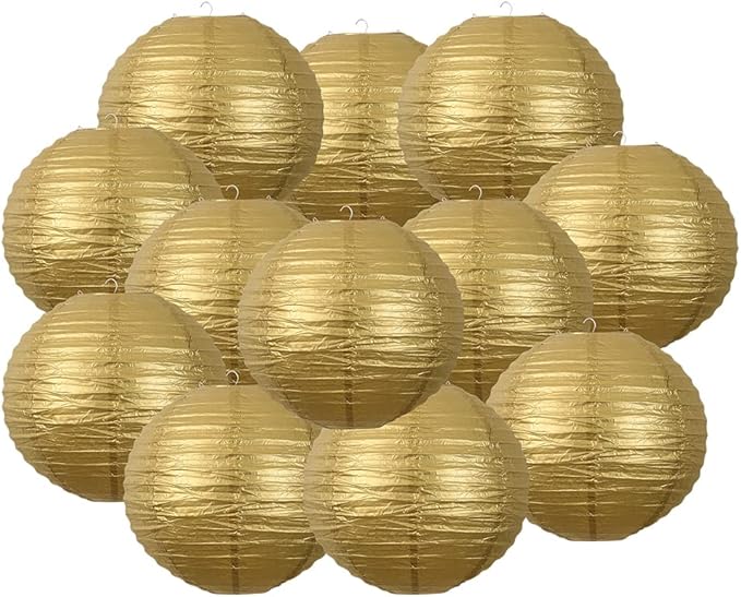 Chinese Style Paper Lanterns, Set of 12, Suitable for Party Decoration (Gold, 12in)-VerdiqueGarden