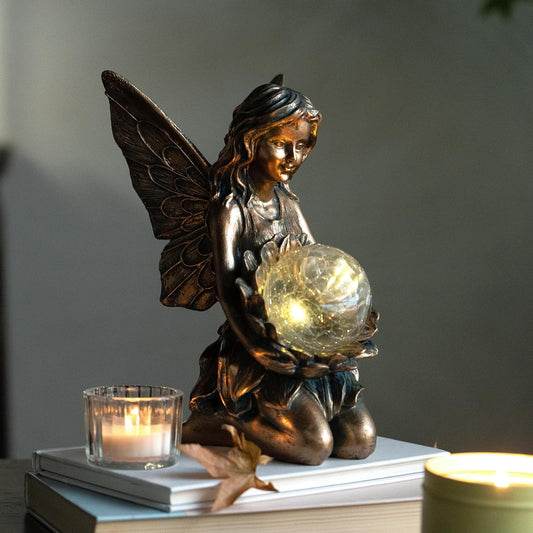 Garden Statues Outdoor Flower Fairy Decor,Solar Powered Outdoor Resin Statues-Patio Lawn Yard Porch, Funny Fairies Ornaments Figurines for Outside Garden Gifts,8.31 Inches Tall-VerdiqueGarden