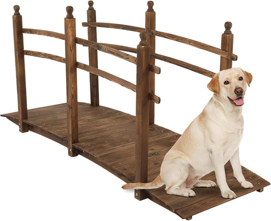 VINGLI 7.5 ft Garden Bridge, Arch Walkway Wooden Bridge with Safety Rails Stained Finished, Decorative Landscaping Footbridge for Koi Pond, Dry Creek Bed, Garden Pathway or Rustic Wedding Decor-VerdiqueGarden