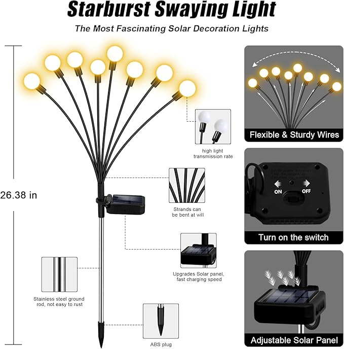 Solar Garden Lights Outdoor, 4 Pack 32LED Waterproof Solar Powered Lights for Yard Pathway Patio, Swaying Lawn Decor as Gardening Gifts for Women Holiday-VerdiqueGarden