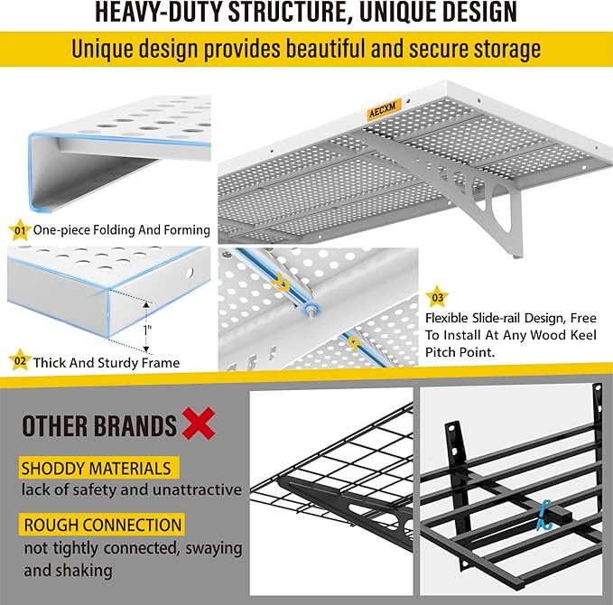 2-Pack 1.64x4ft Adjustable Garage Wall Shelving 560lbs Load Capacity Heavy Duty Wall Mounted Storage Shelf Metal Floating Shelves for Garage(White)-VerdiqueGarden
