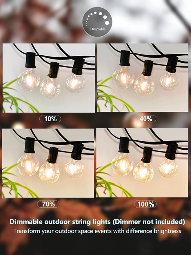 DAMAING Outdoor String Lights 400FT Patio Lights with 208 shatterproof G40 dimmable Globe LED Bulb, Waterproof connectable Outdoor Lighting for Backyard Porch Balcony gazobo, 4-Pack 100FT,Black-VerdiqueGarden