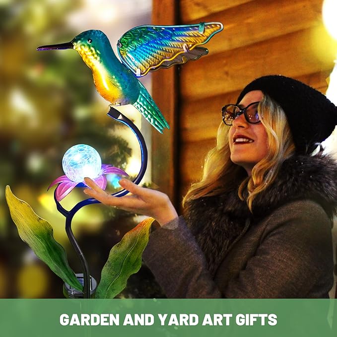 HONGLAND Outdoor Solar Lights for Garden Decor - 46 Inch Hummingbird Solar Lights for Outside, Solar Hummingbird Decorative Garden Stakes for Lawn Patio Yard-VerdiqueGarden