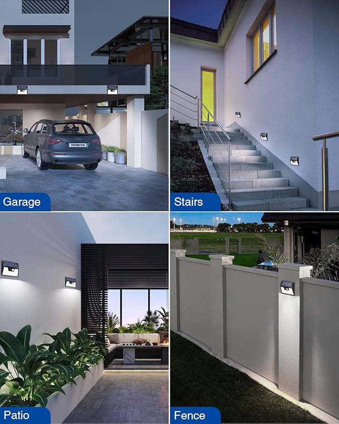 Peasur Solar Lights Outdoor Waterproof, 4 Pack 140LED Motion Sensor Light, 3 Modes Solar Powered Fence Security Lights for Patio Step Deck House Outside(Cool White)-VerdiqueGarden