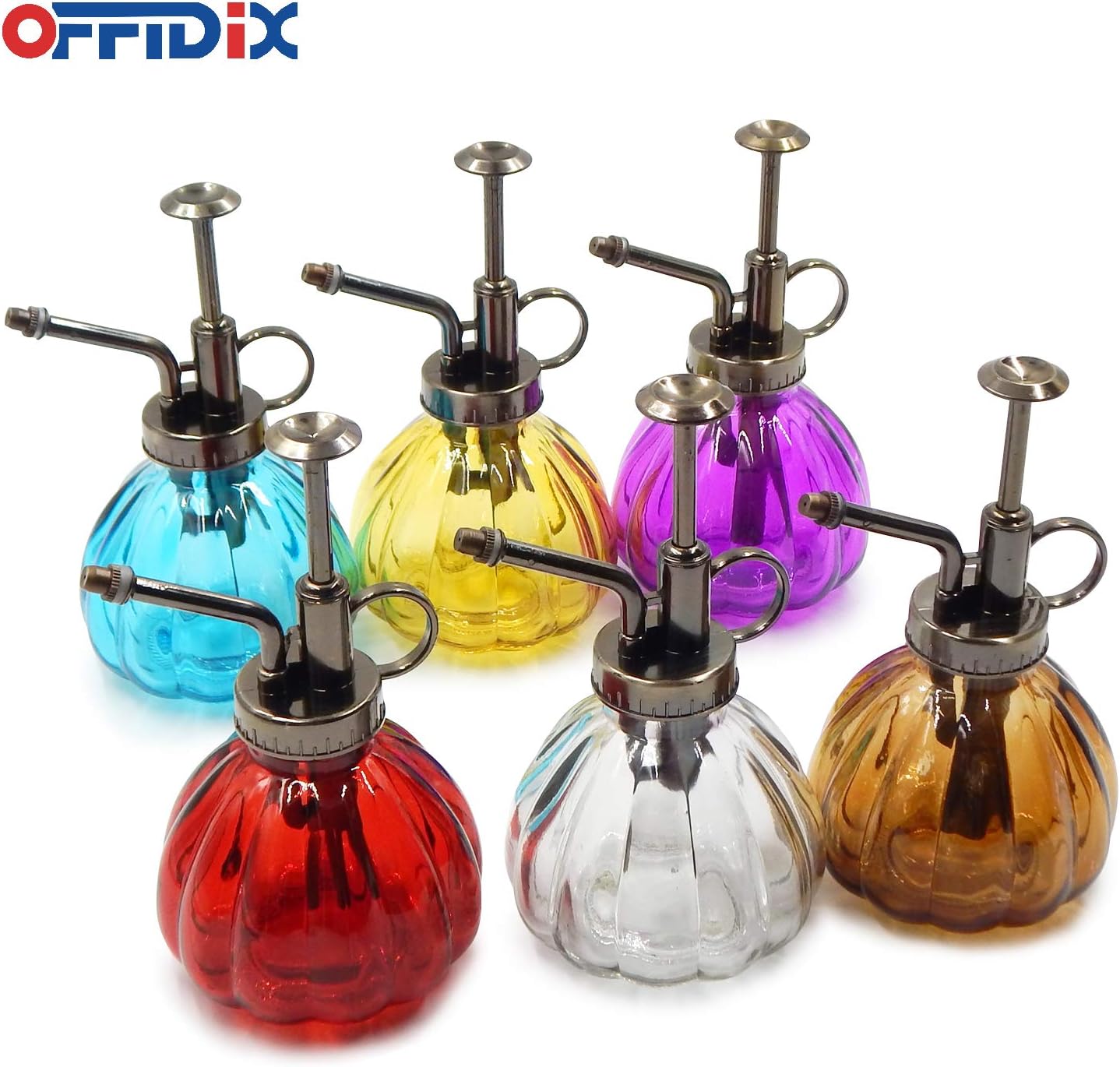 OFFIDIX Plant Glass Spray Bottle,Flower Mister Indoor Plant Watering Can Pot 6.3" Tall Vintage Pumpkin Style with Bronze Plastic Top Pump One Hand Small Watering Cans for House Plants(Red)-VerdiqueGarden