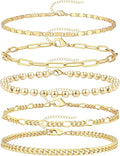 Gold Bracelets Set for Women Non Tarnish Trendy,14K Gold Plated Dainty Stackable Paperclip Cuban Link Chain Bracelets, Simple Cute Cuff Bracelets Jewelry Set Adjustable 7"+2"