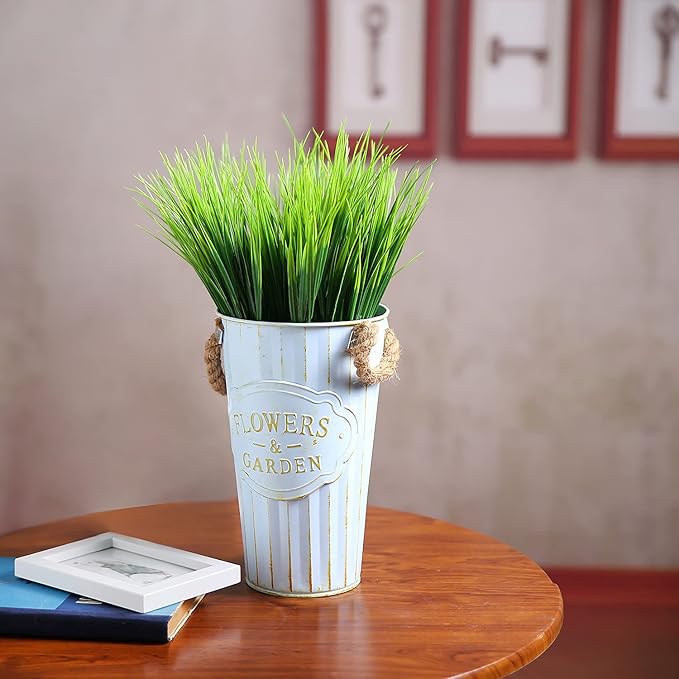 8 Pack Artificial Plants Flowers Grass Shrubs No Fade Faux Plastic Flowers Outdoor for Farmhouse Garden Porch Patio Indoor Wedding Decoration Greenery Fake Plants uv Resistant (3#Green)-VerdiqueGarden