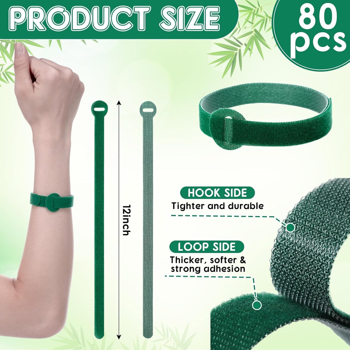 80 Pcs 12 Inch Christmas Garland Ties Green Adjustable Holiday Banister Ties Reusable Fastener Strap Nylon Garden Plant Cable Strap Christmas Tree Wreath Hook Loop Organizer for Home Office-VerdiqueGarden