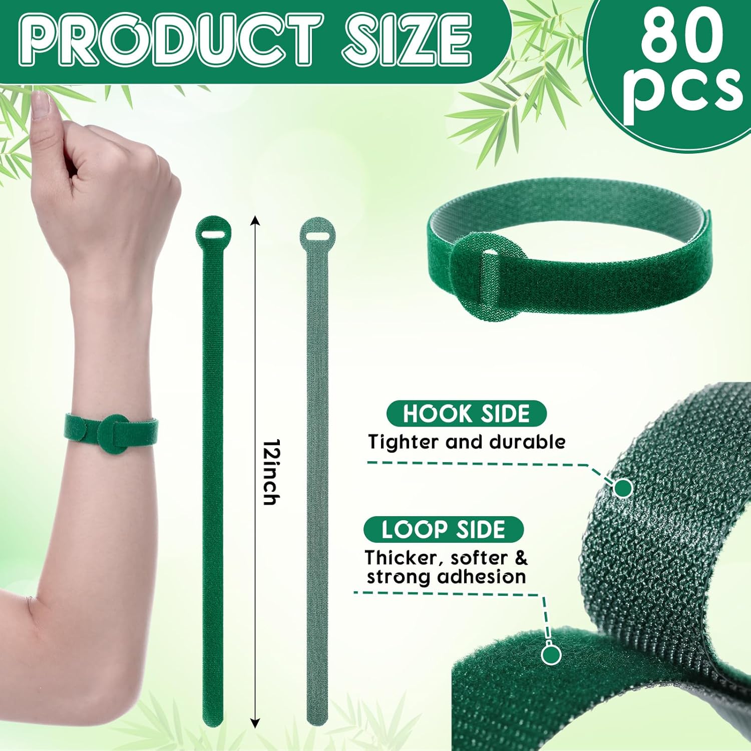 80 Pcs 12 Inch Christmas Garland Ties Green Adjustable Holiday Banister Ties Reusable Fastener Strap Nylon Garden Plant Cable Strap Christmas Tree Wreath Hook Loop Organizer for Home Office-VerdiqueGarden