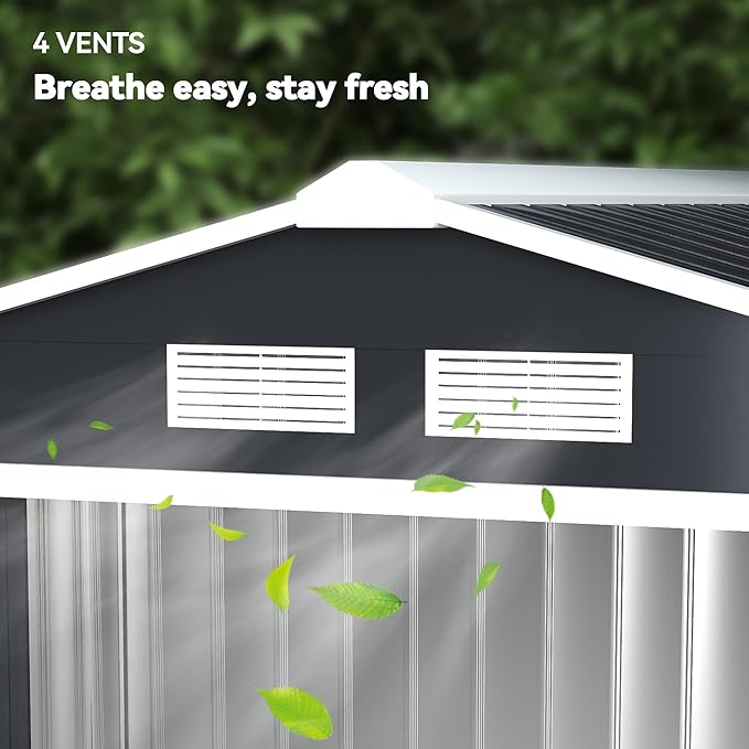Outsunny 7' x 4' Outdoor Storage Shed, Garden Tool Metal Shed with Foundation Kit, Double Lockable Door, Air Vents and Sloping Roof, for Backyard, Patio, Lawn, Dark Gray-VerdiqueGarden