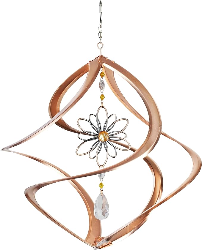 Red Carpet Studios 31041 Cosmix Wind Spinner Double Helix, 14-inch Long, Copper W/Flower & Crystal-VerdiqueGarden