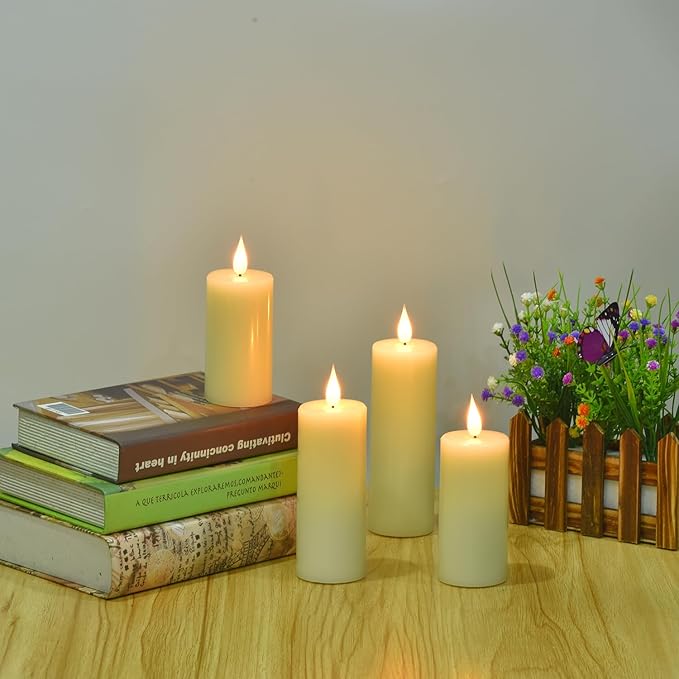 Flameless Flickering Battery Operated Candles 9PACK Real Wax Pillar LED Candles with 10-Key Remote Control and 24 Hours Timer for Wedding, Party, Home Decoration (Ivory)-VerdiqueGarden