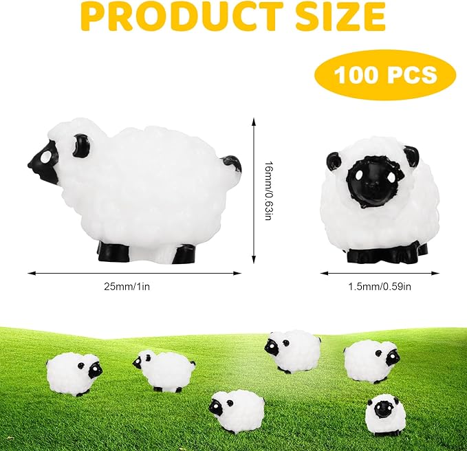 100Pcs Mini White Sheep Miniature Resin Sheep Figurines Cute Little Figurines Fairy Outdoor Moss Ornaments Landscape Figurines Garden DIY Ornament Accessories for Indoor Outdoor-VerdiqueGarden