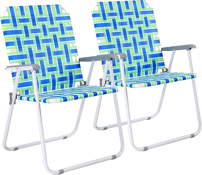 VINGLI Oversize Patio Lawn Webbed Folding Chairs Set of 2, Outdoor Beach Chair Portable Dining Chair for Outdoor Yard, Garden (Blue, Oversized)-VerdiqueGarden