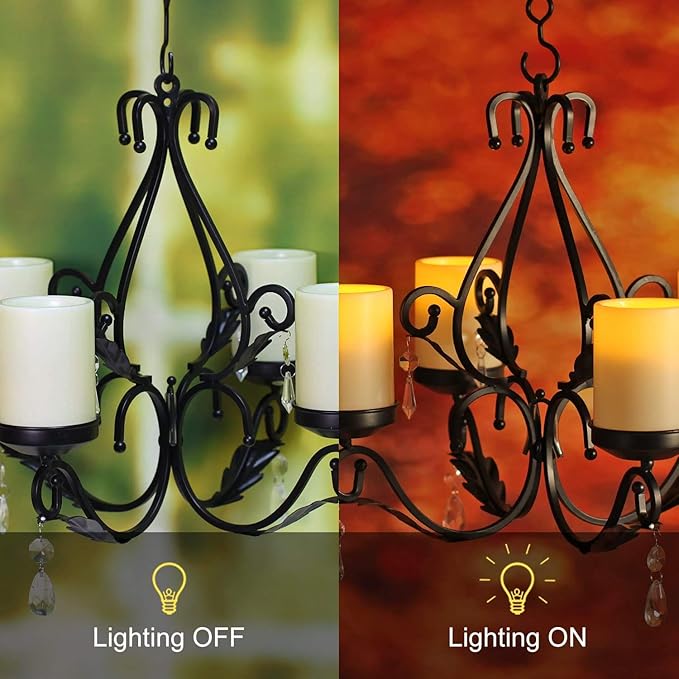 3 in 1 Lighting Chandelier with 4pcs Battery Operated Led Candle with Remote, Table Centerpiece for Indoor or Outdoor Gazebo, Patio Decoration, Black-VerdiqueGarden