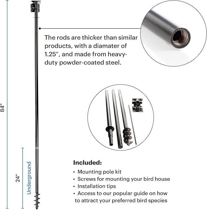 WHITEHORSE Bird House Pole Mount- A Professional Bird Feeder Pole for Outside - Very Sturdy Against Strong Winds - 7’ Tall Bird House Poles for Outdoors - Pole for Bird Feeders - Bluebird House Pole-VerdiqueGarden