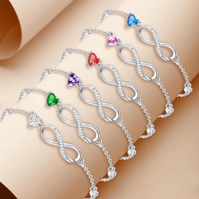 Bracelets for Women Sterling Silver Infinity Heart Bracelet Charms Bracelet Trendy Dainty Gift for Ladies Womens Wife Bride Sister Friend Anniversary Birthday Mothers Day Valentines Gifts for Her