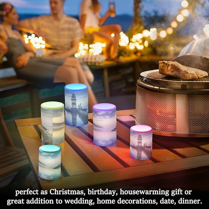 Lighthouse Flameless Candles with Remote Control and Timer, Adjustable Brightness Long Lasting Battery Operated LED Pillar Candles for Indoor Outdoor Party Home Decor, 2 Pack-VerdiqueGarden