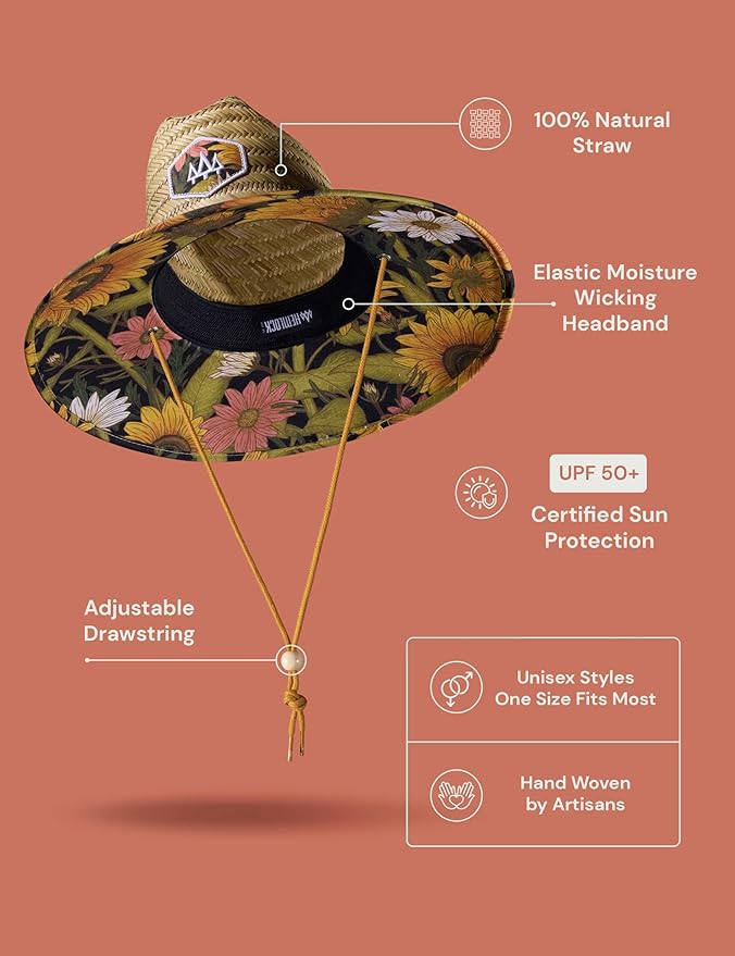 Straw Hat for Men & Women | Lifeguard Hat, Beach Hat & Sun Hat | UPF 50+ Wide Brim for Sun Protection | One Size | Hemlock-VerdiqueGarden