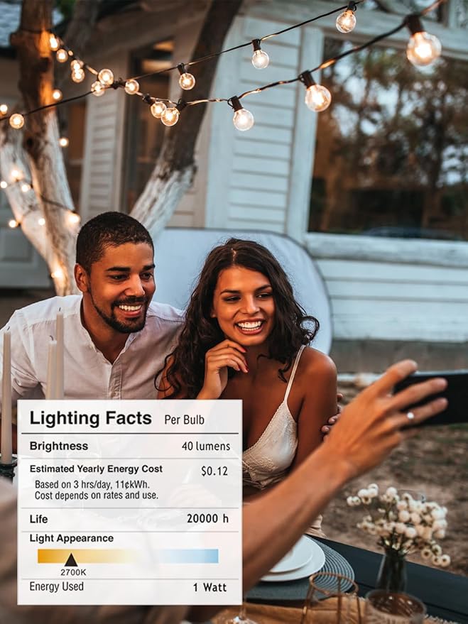 DAMAING Outdoor String Lights 400FT Patio Lights with 208 shatterproof G40 dimmable Globe LED Bulb, Waterproof connectable Outdoor Lighting for Backyard Porch Balcony gazobo, 4-Pack 100FT,Black-VerdiqueGarden