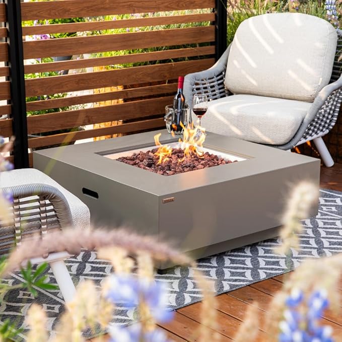 Ashton 36” Propane Fire Pit Smokeless Firepit Outdoor Gas Fire Pit for Outside Patio Firepit Table Includes Rain Cover Converter Kit Lava Rocks Lid CSA Certified-VerdiqueGarden