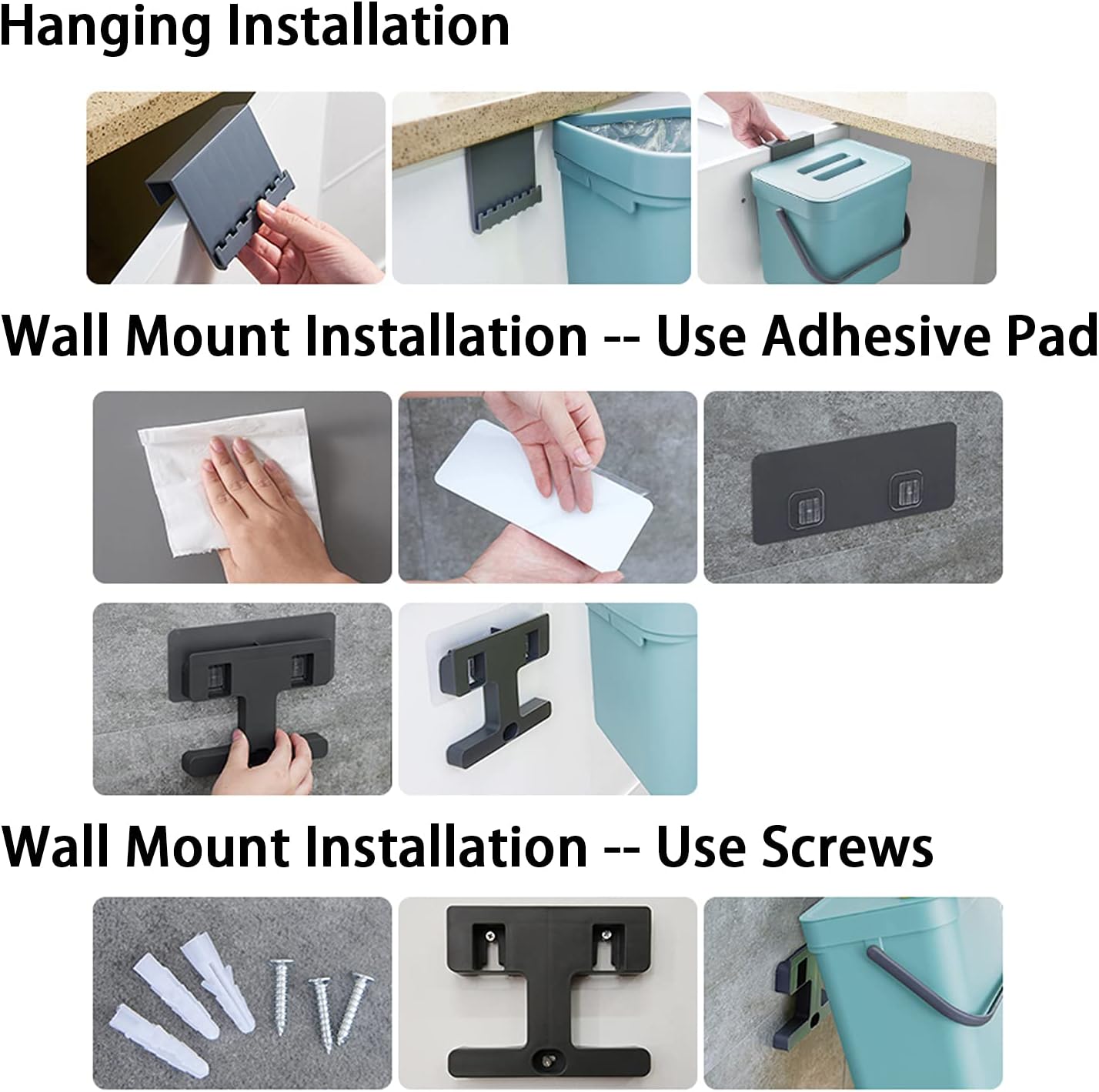 stonespace Compost Bin Kitchen, Under Sink Compost Bin Indoor Sealed, 3.2 Gallon/12L Compost Bucket for Kitchen, Wall Mounted Trash Can，Small Trash Can with Lid，1 Pack Blue-VerdiqueGarden