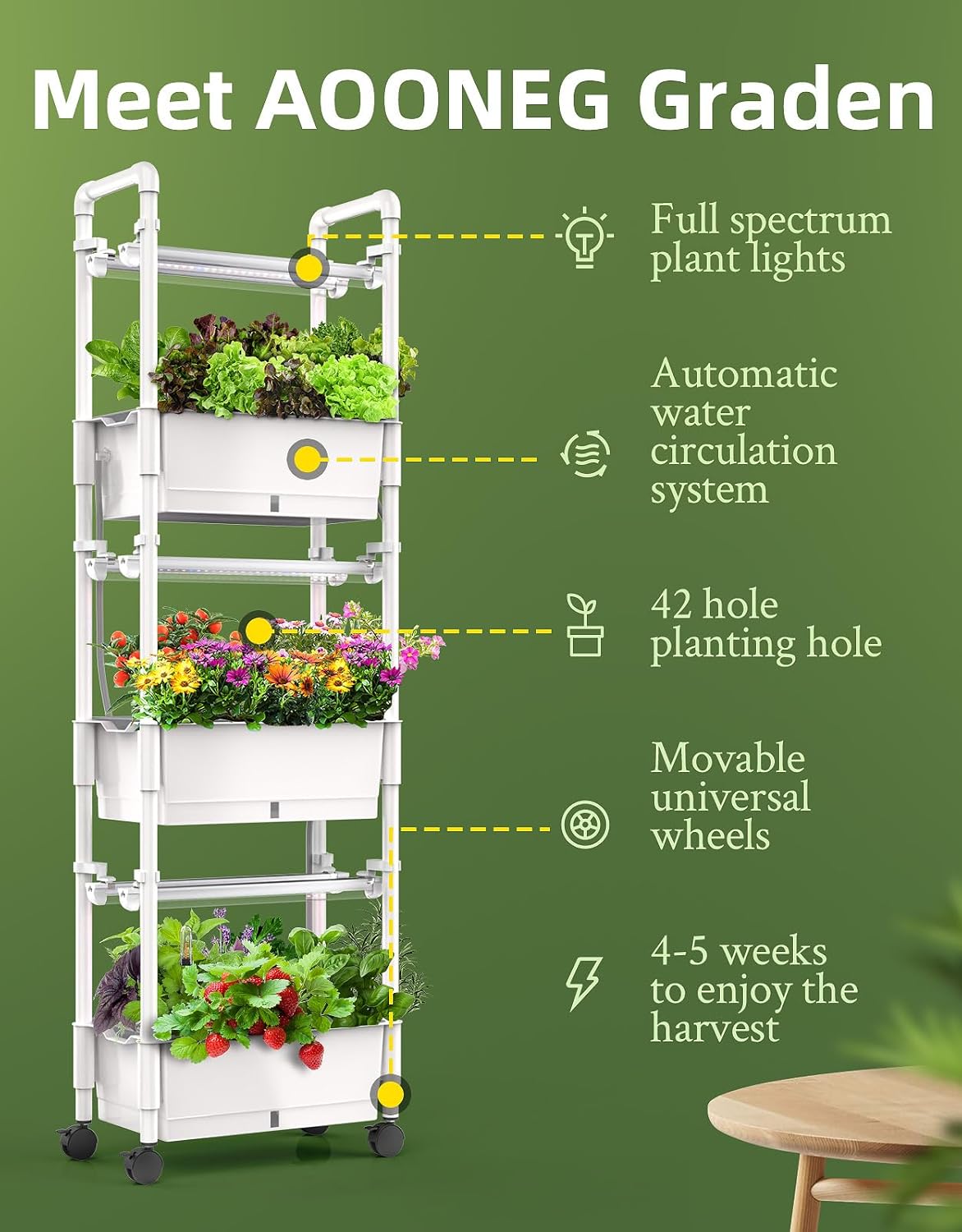 Hydroponics Growing System,AOONEG 42Pods Indoor Herb Garden with LED Grow Light,Hydroponics Growing System Kit with Automatic Timer,Pump System,Adjustable Height (No Seed,Glossy White, 3Layer-42Pods)-VerdiqueGarden