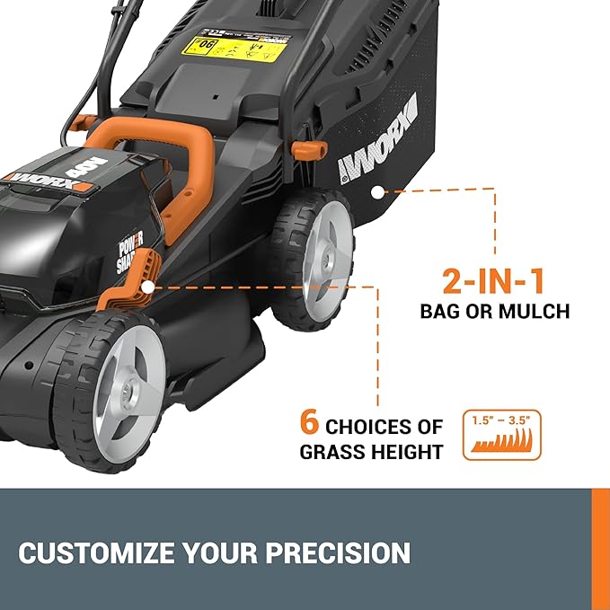 WORX 40V 14" Cordless Lawn Mower for Small Yards, 2-in-1 Electric Mower Cuts Quietly, Compact & Lightweight Push Lawn Mower with 6-Position Height Adjustment WG779 – 2 Batteries & Charger Included-VerdiqueGarden