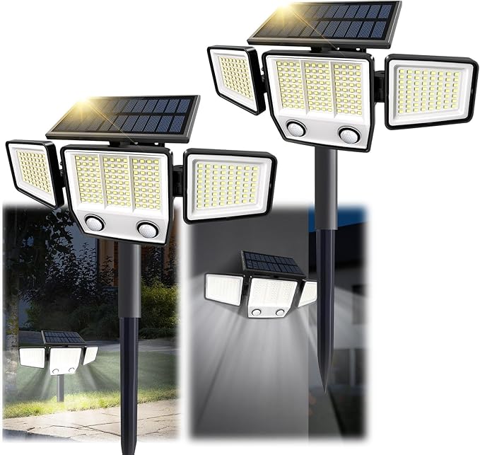 Solar Outdoor Lights with Stakes - Ground /Wall 2-in-1 Dual Use Solar Motion Sensor Waterproof Light, 3000LM 3 Modes 270°Illumination IP65 LED Security Lights Outdoor for Garden Yard Patio, 2 Pack-VerdiqueGarden