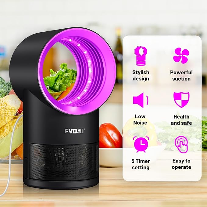 Fruit Fly Trap for Indoors, Fly Traps Indoor for Home Bug Zapper Indoor Insect Trap with Time Setting,Suction, Bug Light & 1 Pcs Sticky Glue Boards (Pink)-VerdiqueGarden