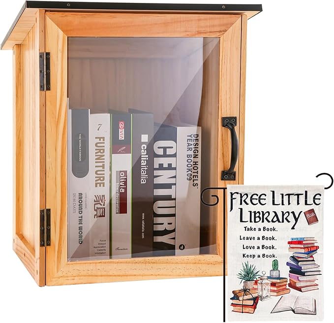 Little Library Box Outdoor Kit - A Wooden Library Box and A Library Garden Flag for Sharing Books, Communication and Learning Between Neighbouring Communities-VerdiqueGarden