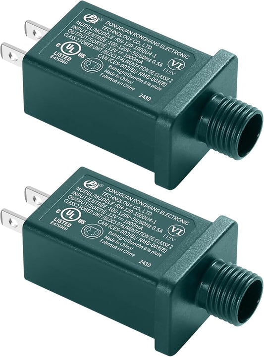 Replacement Yard Inflatable Adapter Power Supply Adaptor - 12V 1.0A 2Pcs - Inflatable Plug Replacement Class 2 Power Supply - Green - for Christmas Tree Light/Thanksgiving Yard Blow Up Decorations-VerdiqueGarden