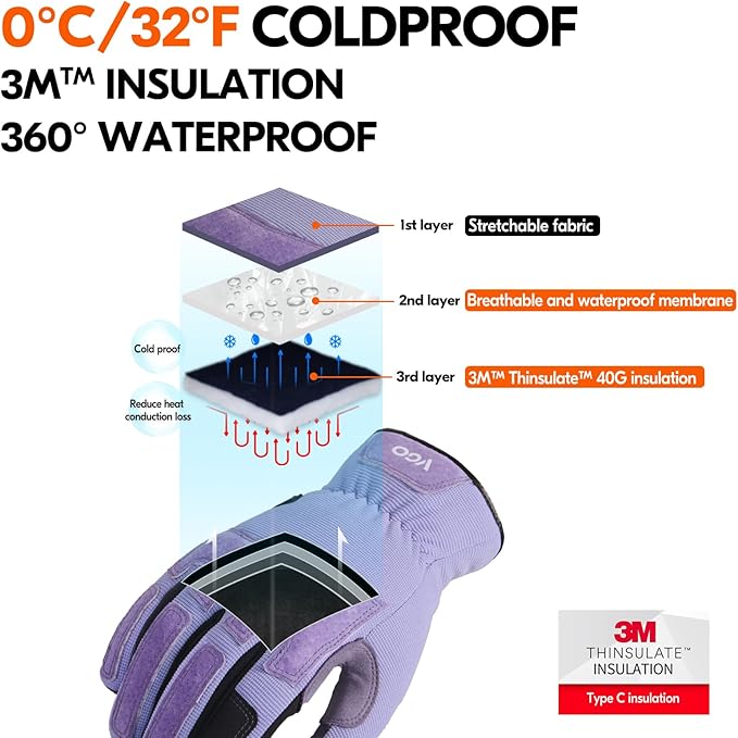 Vgo... Winter Gardening Gloves Women,Safety Work Gloves, Puncture-proof,Thornproof,Touchscreen(1 Pair,M,Purple,SL7471FLWP)-VerdiqueGarden